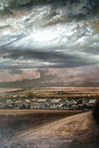 Painting titled "Settlement" by Andrey Soldatenko, Original Artwork, Oil