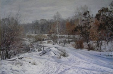 Painting titled "Winer landscape" by Andrey Soldatenko, Original Artwork, Oil