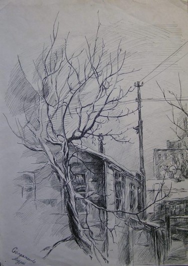 Drawing titled "A tree near the hou…" by Andrey Soldatenko, Original Artwork, Other