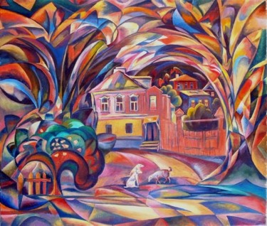Картина под названием "Landscape with cara…" - Andrey Soldatenko, Подлинное произведение искусства, Масло