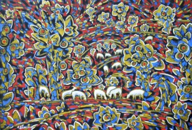 Картина под названием "Landscape with Shee…" - Andrey Soldatenko, Подлинное произведение искусства, Другой