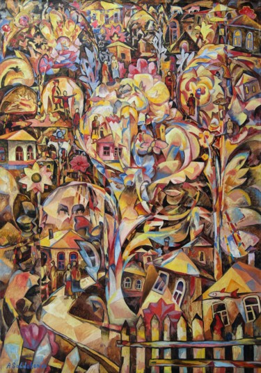 Картина под названием "Деревня" - Andrey Soldatenko, Подлинное произведение искусства, Масло