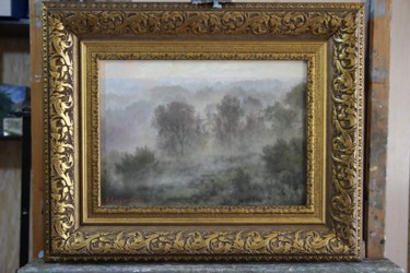 Painting titled "Деревья в тумане" by Andrey Soldatenko, Original Artwork, Oil