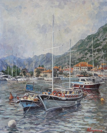 Картина под названием "Яхты в Которском за…" - Andrey Soldatenko, Подлинное произведение искусства, Масло