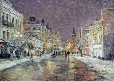 Картина под названием "Вечерний проспект.…" - Andrey Soldatenko, Подлинное произведение искусства, Масло