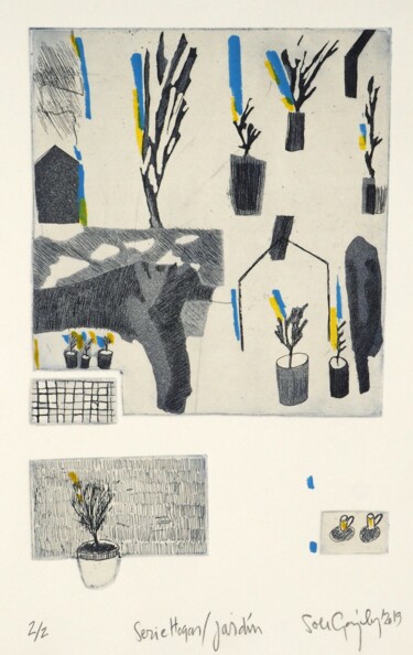 Gravures & estampes intitulée "Lejos" par Soledad González, Œuvre d'art originale, Eau-forte