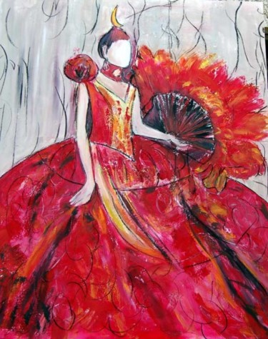 Painting titled "dama con abanico III" by Soledad Fernandez, Original Artwork