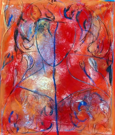 Pintura titulada "mujer en rojo y azu…" por Soledad Fernandez, Obra de arte original, Oleo
