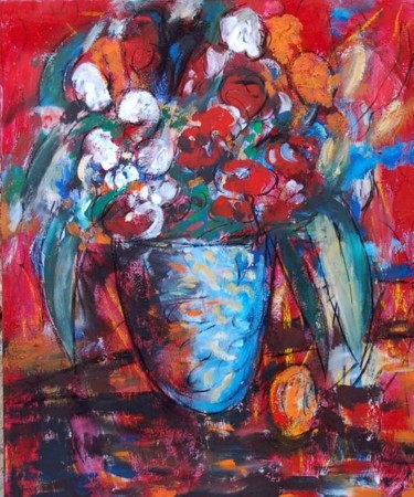 Pintura titulada "jarron con flores I…" por Soledad Fernandez, Obra de arte original