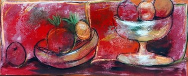 Pintura titulada "bodegon con naranja…" por Soledad Fernandez, Obra de arte original, Oleo
