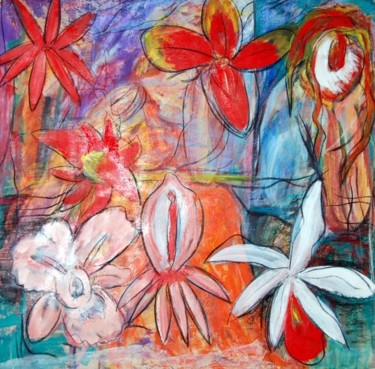 Painting titled "FLORES I" by Soledad Fernandez, Original Artwork, Oil