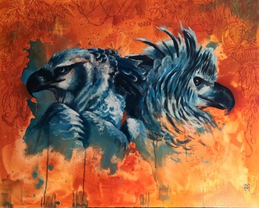 Painting titled "les harpies" by Solen Simonnet, Original Artwork, Acrylic Mounted on Wood Stretcher frame