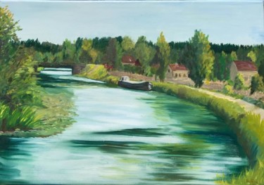 Painting titled "le canal à Mailly L…" by Solene Briere, Original Artwork, Oil