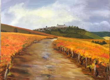 Painting titled "Vézelay" by Solene Briere, Original Artwork, Oil Mounted on Wood Stretcher frame