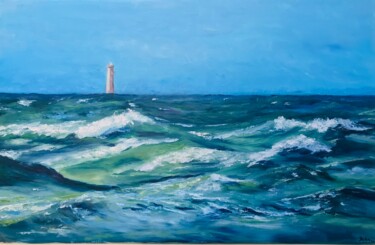 Painting titled "Phare Les baleineaux" by Solene Briere, Original Artwork, Oil