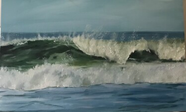 Painting titled "Vague 2" by Solene Briere, Original Artwork, Oil Mounted on Wood Panel