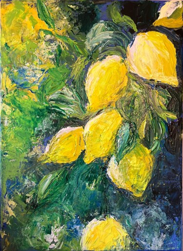 Painting titled "Lemon Tree" by Solène Maro, Original Artwork, Acrylic Mounted on Wood Stretcher frame