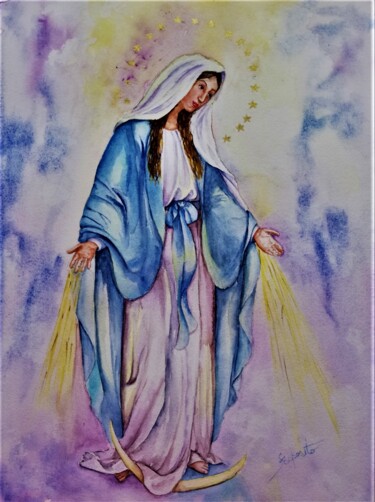 Pittura intitolato "Madonna delle Grazie" da Solange Esposito (SEsposito), Opera d'arte originale, Acquarello