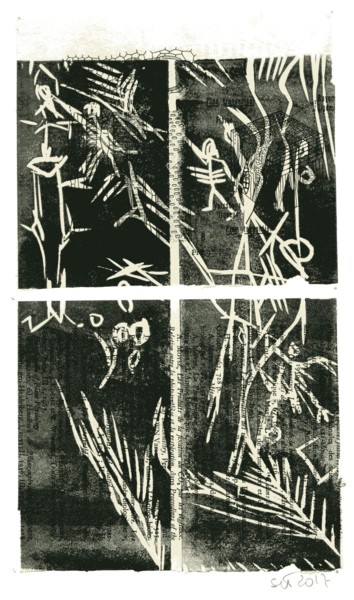 Estampas & grabados titulada "Marche ou" por Sophie Le Tellier, Obra de arte original, Linograbados