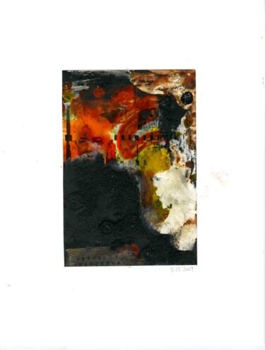 Homme Télé Gravures & estampes intitulée "Homme Télé" par Sophie Le Tellier, Œuvre d'art originale, Collagraphie