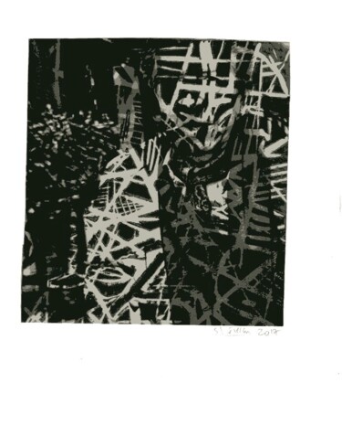 Estampas & grabados titulada "Masques" por Sophie Le Tellier, Obra de arte original, Linograbados