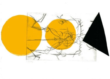 Impressões e gravuras intitulada "Cercles jaunes" por Sophie Le Tellier, Obras de arte originais, Gravação