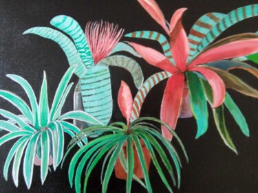 Painting titled "Vibrant Jungle" by Solomon Labonne, Original Artwork, Oil Mounted on Wood Stretcher frame