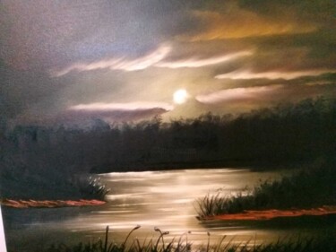 Painting titled "Twilight Serenity" by Solomon Labonne, Original Artwork, Oil Mounted on Wood Stretcher frame
