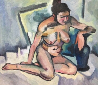 Painting titled "Nude model with vas…" by Solomon Tair Sharif, Original Artwork, Oil