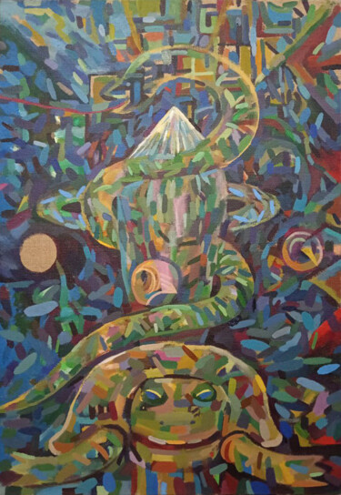 Картина под названием "Turtle Snake and Me…" - Solomon Tair Sharif, Подлинное произведение искусства, Акрил