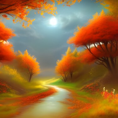 Digital Arts titled "Autumn In The Count…" by Solomon Walker, Original Artwork, Digital Painting