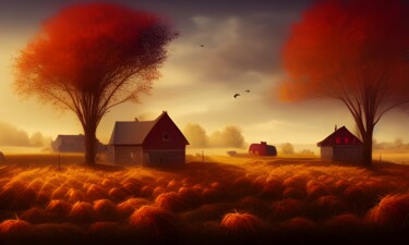 Digital Arts titled "Autumn In Farm Coun…" by Solomon Walker, Original Artwork, Digital Painting