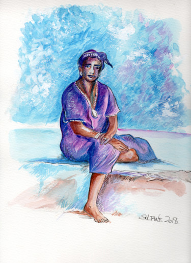 Peinture intitulée "femme sud Tunisien" par Hocine Soltane, Œuvre d'art originale, Acrylique