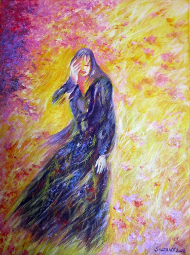 Peinture intitulée "Femme au soleil" par Hocine Soltane, Œuvre d'art originale, Acrylique