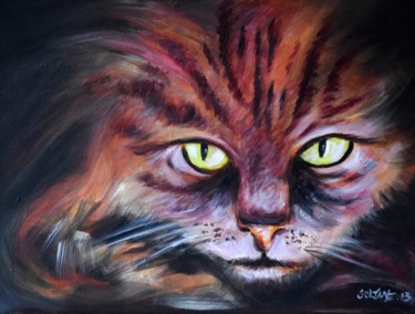 Peinture intitulée "chat qui observe le…" par Hocine Soltane, Œuvre d'art originale, Acrylique