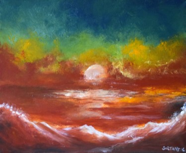 Peinture intitulée "Coucher de soleil" par Hocine Soltane, Œuvre d'art originale, Acrylique