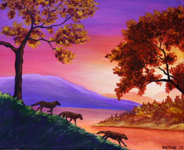 Peinture intitulée "Les loups" par Hocine Soltane, Œuvre d'art originale, Acrylique