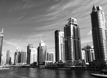 Photography titled "Dubai Skyline" by Solveig Munier, Original Artwork, Digital Photography Mounted on Metal