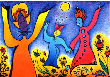 Dessin intitulée "Danse élémentaire-N…" par Solveig Marty "Sol", Œuvre d'art originale, Crayon