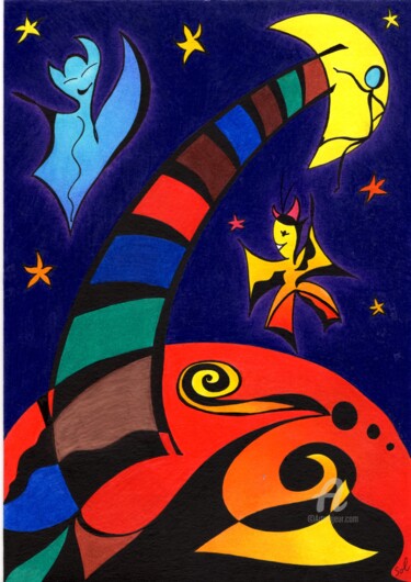 Dessin intitulée "La Pierre aux Fées" par Solveig Marty "Sol", Œuvre d'art originale, Crayon