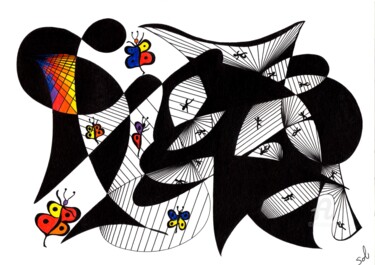 Disegno intitolato "Rézoo internet" da Solveig Marty "Sol", Opera d'arte originale, Inchiostro