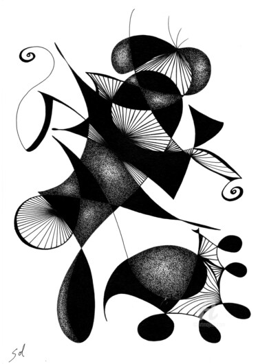 Рисунок под названием "Kabuki shrimp" - Solveig Marty "Sol", Подлинное произведение искусства, Чернила