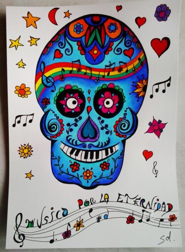 Disegno intitolato "CALAVERAS-In memori…" da Solveig Marty "Sol", Opera d'arte originale, Matita