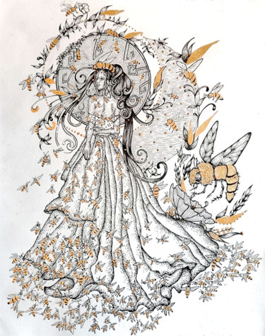 La Mariée au Miel Dessin intitulée "La Mariée au Miel" par Solveyk, Œuvre d'art originale, Encre