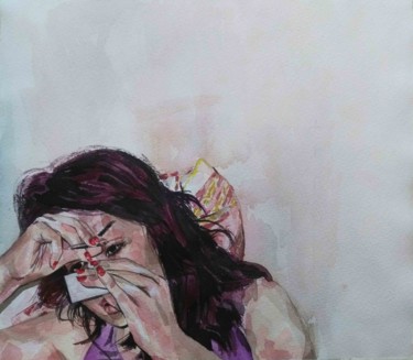 Pintura titulada "tweezers" por Somayeh Faal, Obra de arte original, Acuarela