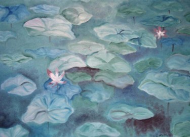 Painting titled "Lotus Field" by Melissa Nott, Original Artwork, Oil