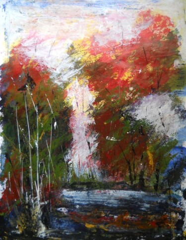 Painting titled "Land-scape 03 (My T…" by Somnath Mukhopadhyay, Original Artwork, Oil