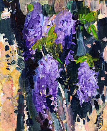 Painting titled "Blooming Wisteria I" by Sona Adalyan, Original Artwork, Acrylic