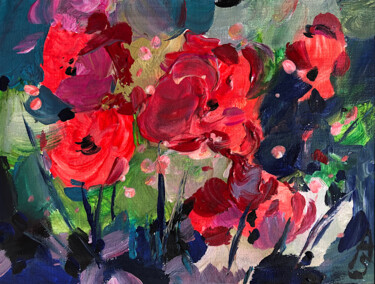 Pintura intitulada "Red Poppies" por Sona Adalyan, Obras de arte originais, Acrílico