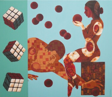 Peinture intitulée "Couple Playing" par Sonaly Gandhi, Œuvre d'art originale, Acrylique Monté sur Châssis en bois